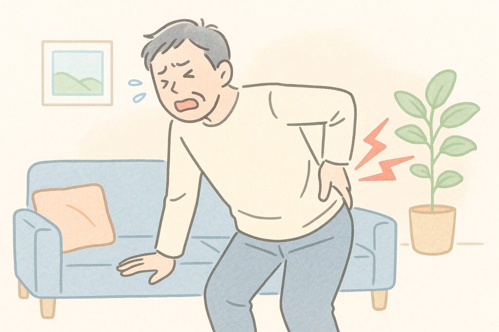 ぎっくり腰になり、高松市で整体院か病院か迷っている男性。